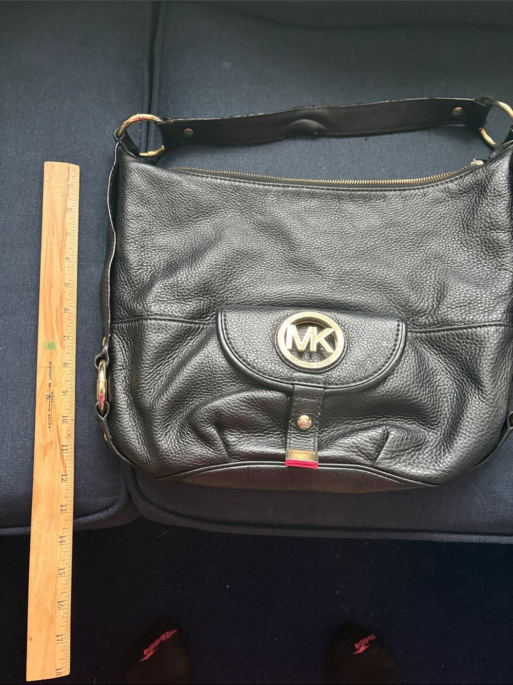 Michael Kors Black Leather Shoulder Bag with Gold Hardware